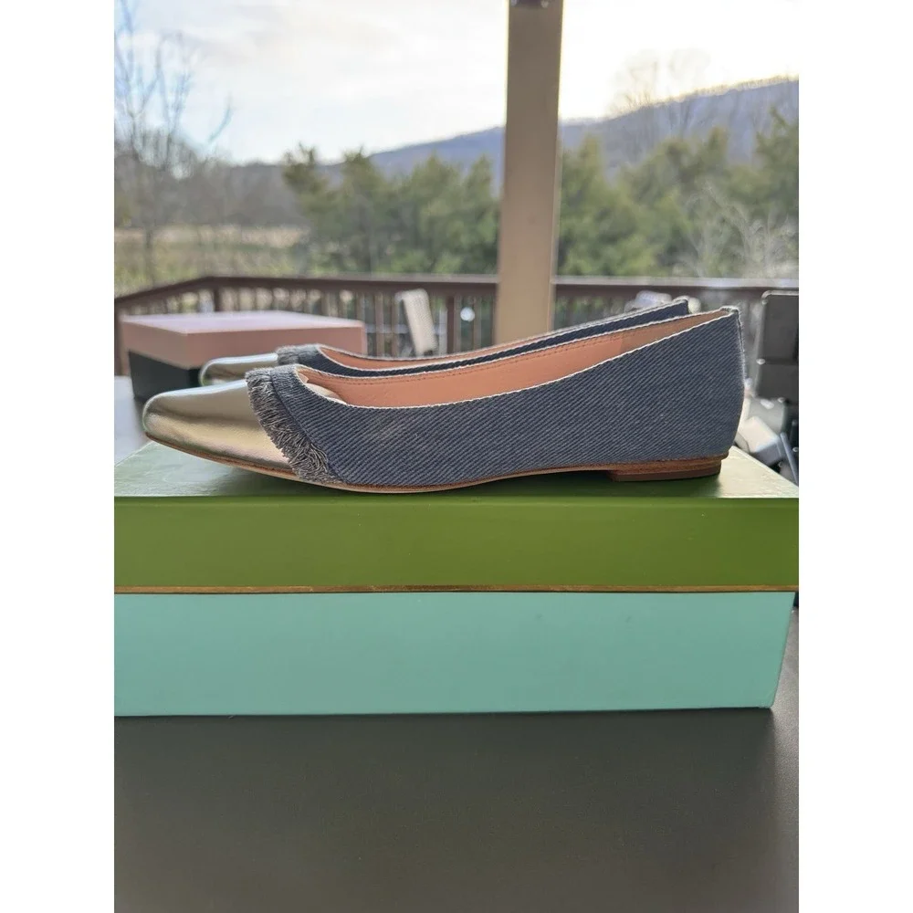 Kate Spade New York Nelly Flats Washed Denim Metallic Silver Size‎ 8